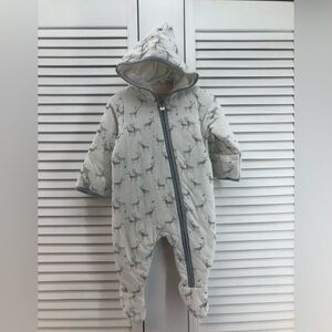 Burts Bees 3-6M Cream And Grey deer Snowsuit Bunting